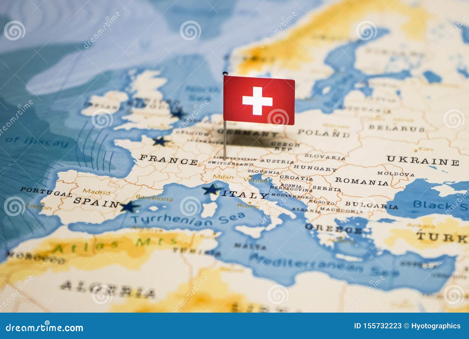 The Flag Of Switzerland In The World Map Stock Image ...