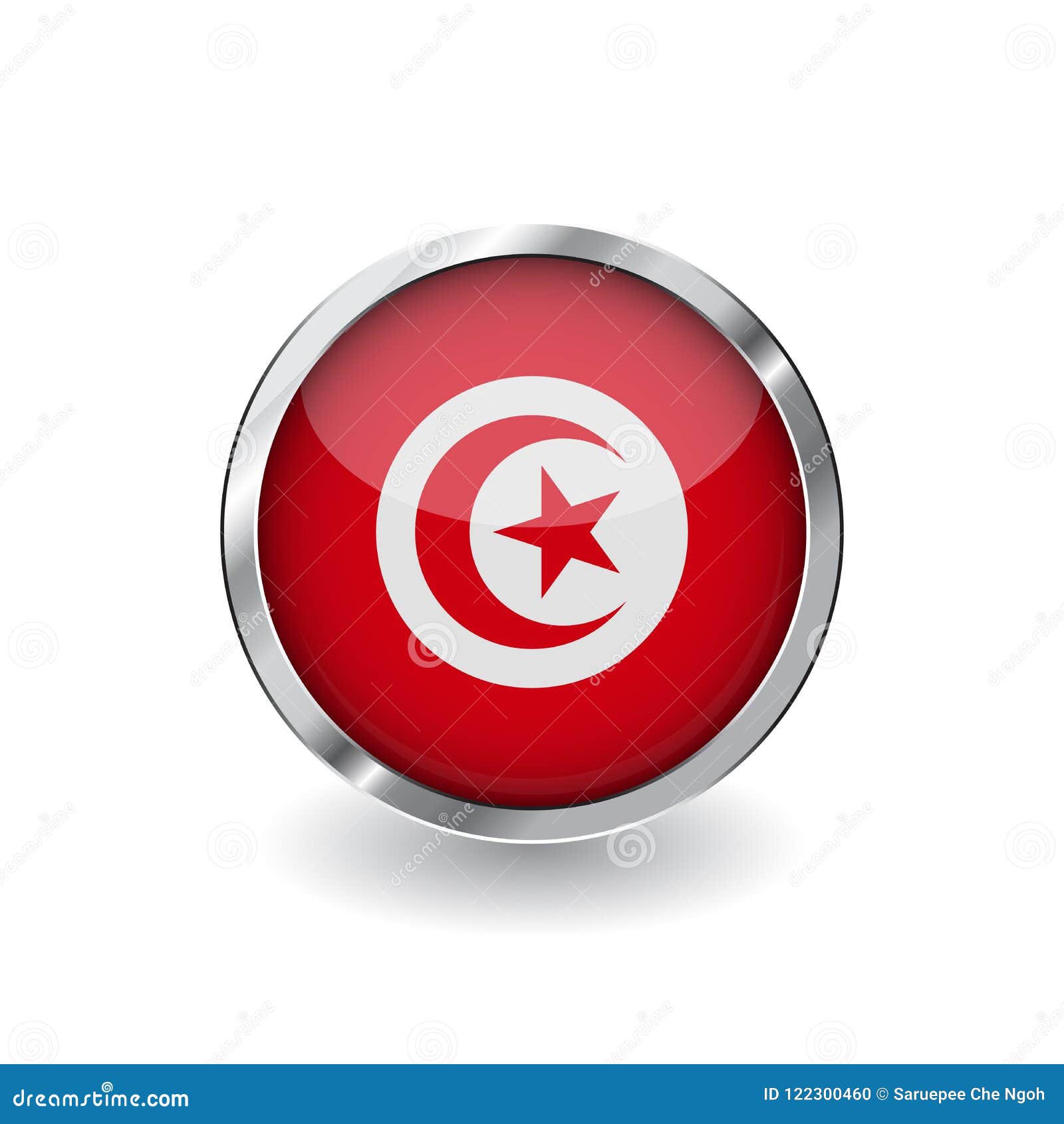 Download Flag Of Tunisia, Button With Metal Frame And Shadow ...