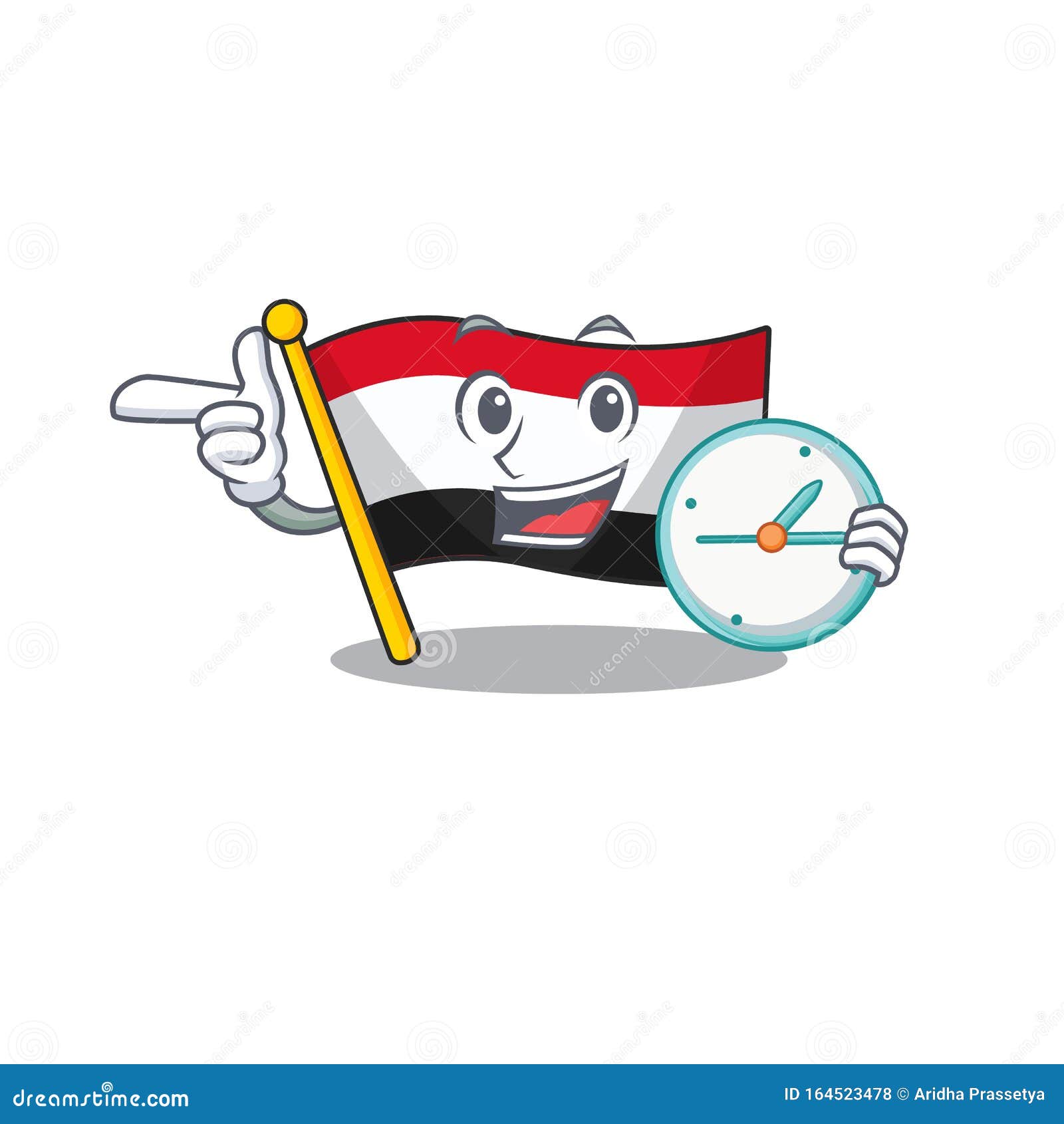 Flag Yemen Cartoon with in with Bring Clock Character Stock Vector