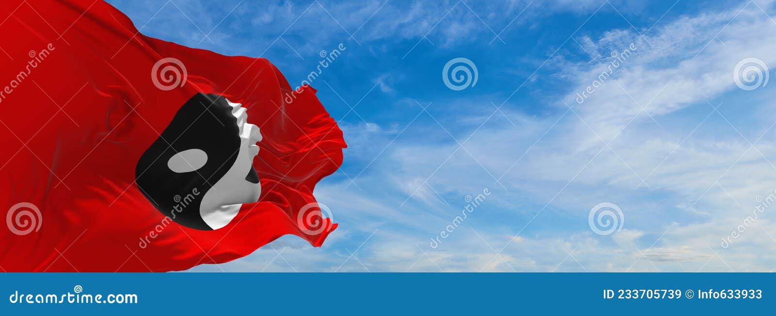 flag of yinyang ren waving in the wind at cloudy sky. freedom an