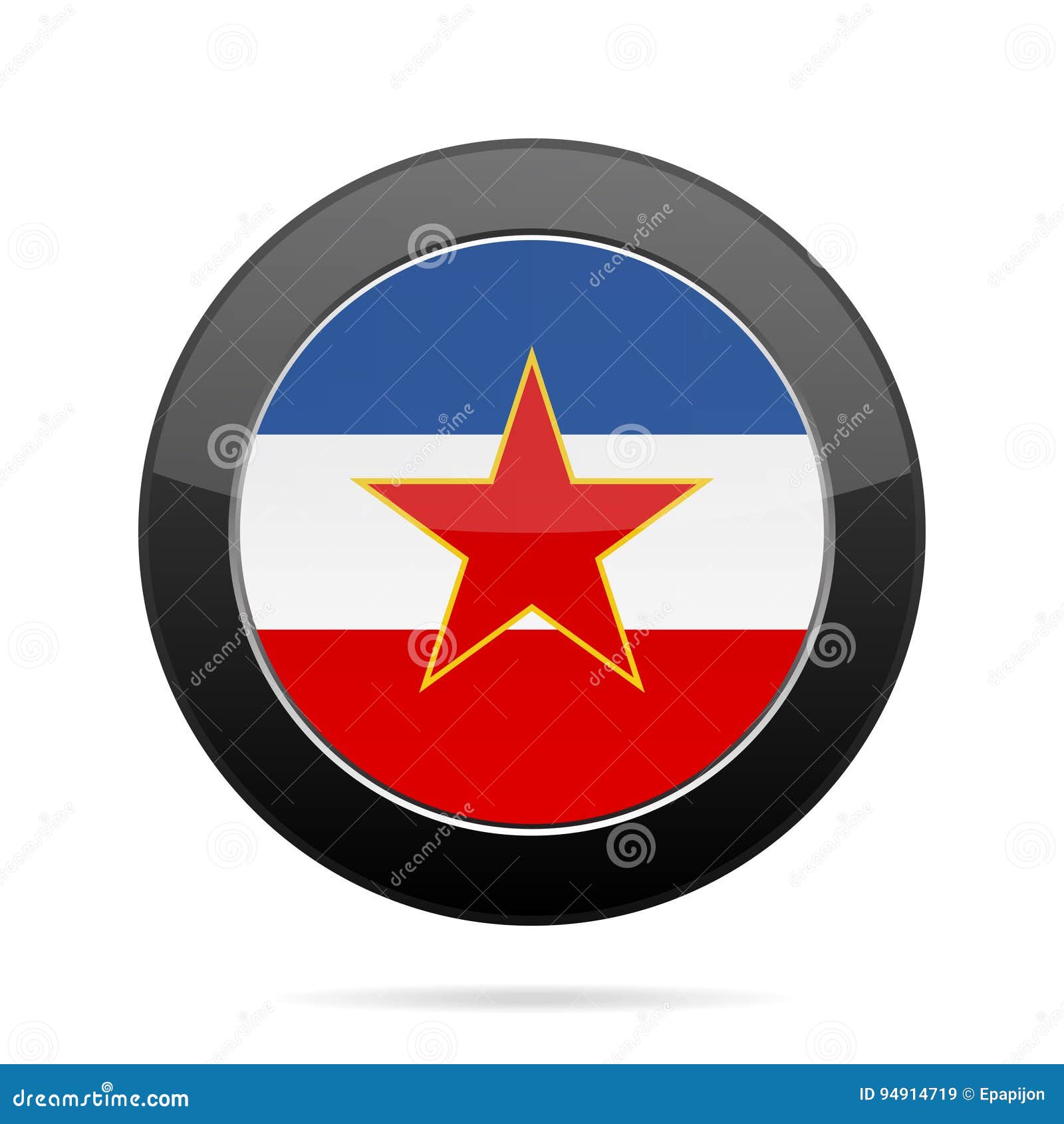 Flag of Yugoslavia. Shiny Black Round Button. Stock Vector