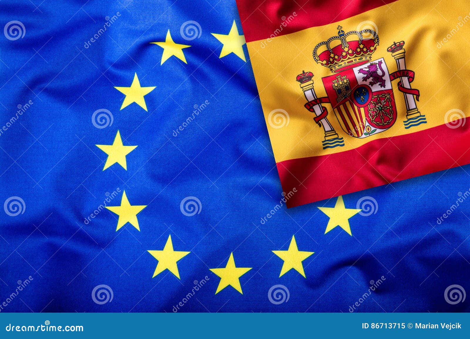 Flaggen Des Spaniens Und Der Europaischen Gemeinschaft Spanien Flagge Und Eu Flagge Flaggeninneresterne Weltflaggenkonzept Stockbild Bild Von Flaggen Weltflaggenkonzept