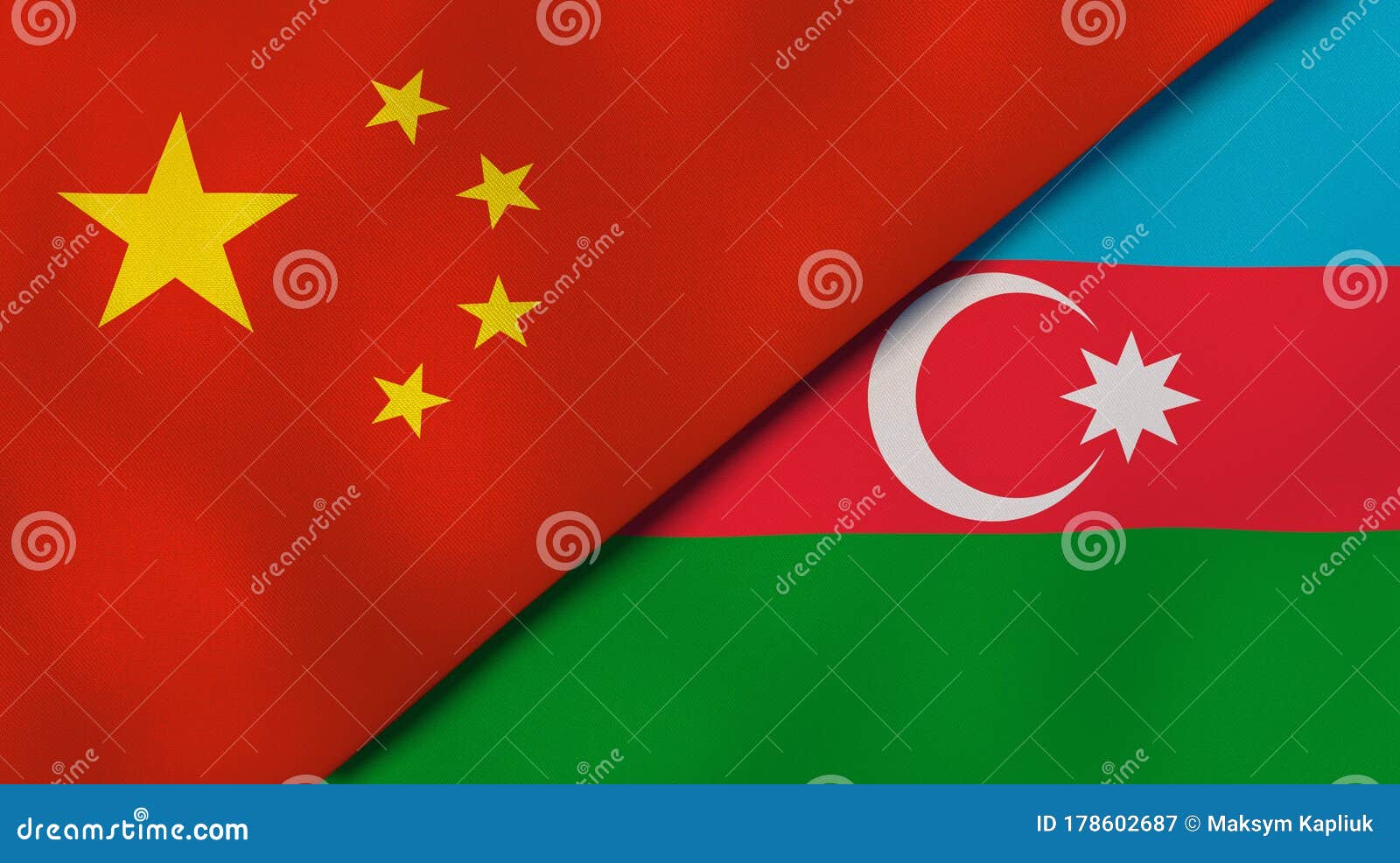 the flags of china and azerbaijan. news, reportage, business background. 3d 