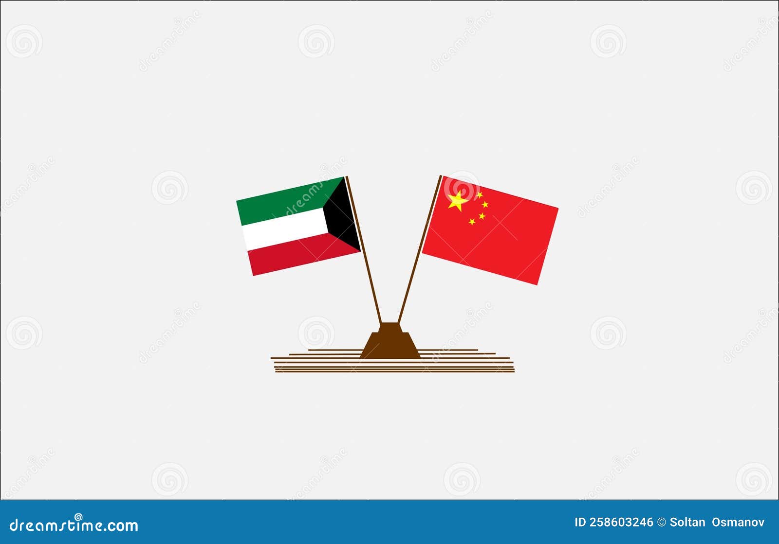 Flags of China and Kuwait. Partnership. Background and Illustrations