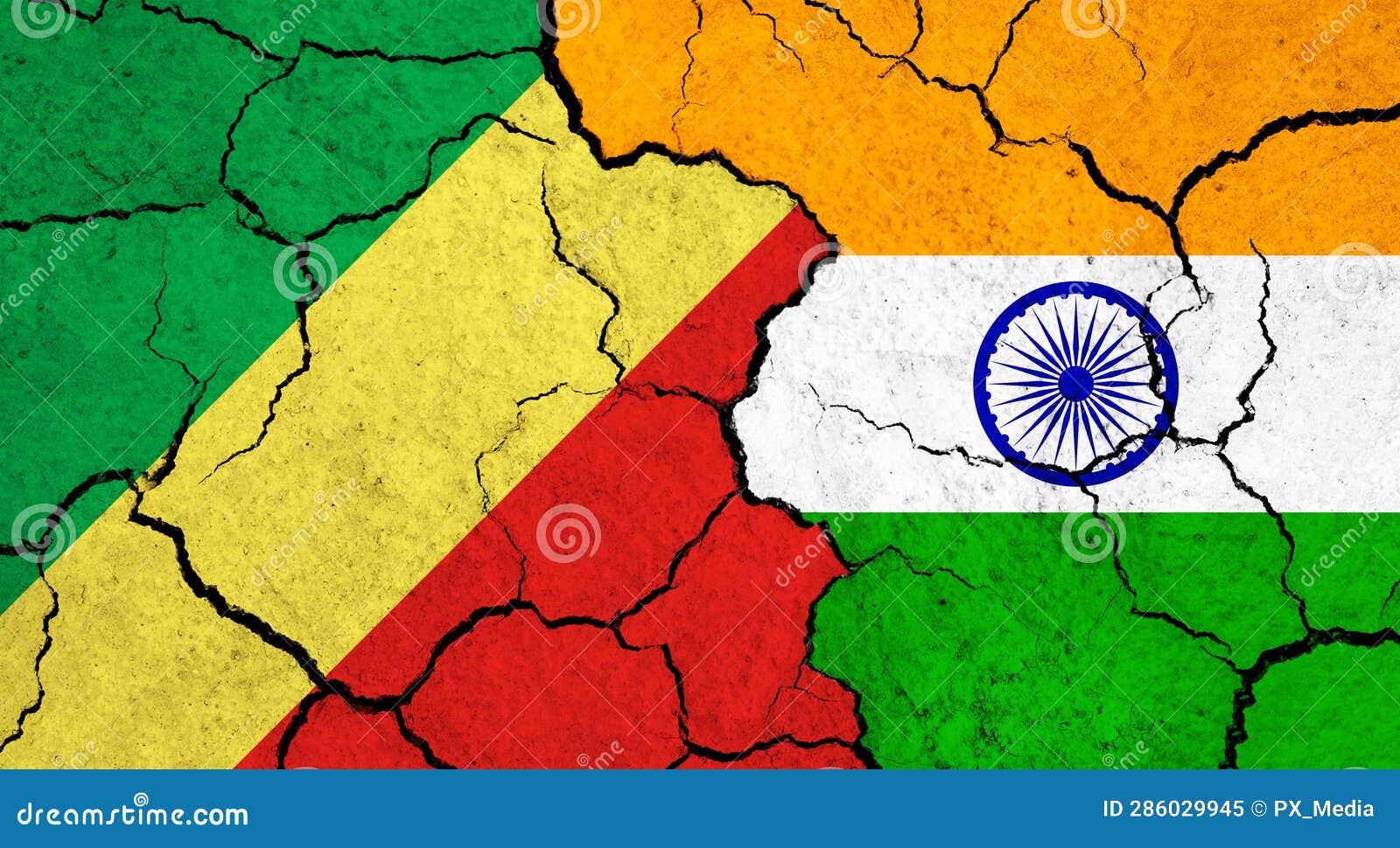 Flags of Congo and India on Cracked Surface Stock Illustration
