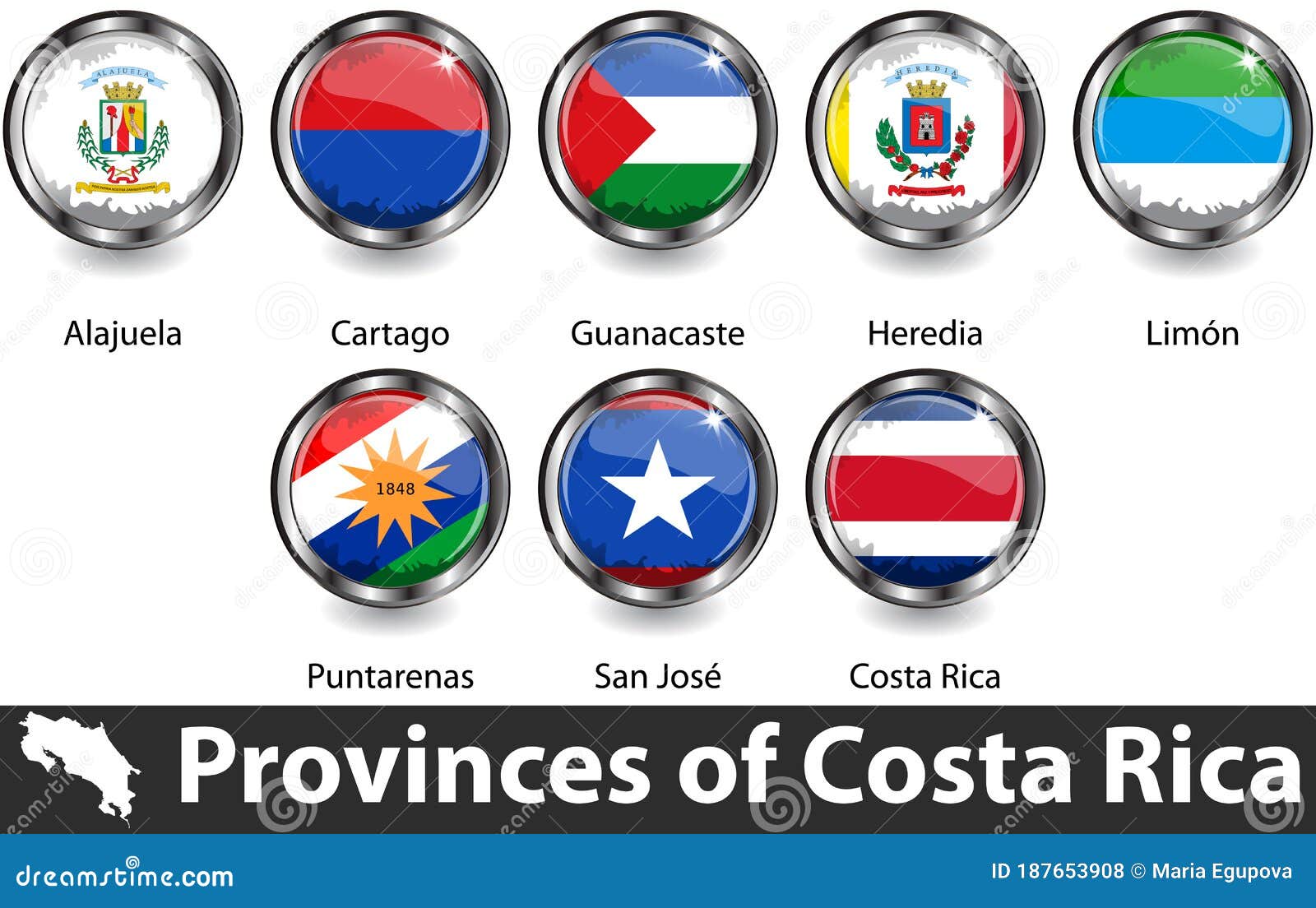 Flags of Costa Rica stock vector. Illustration of heredia 187653908