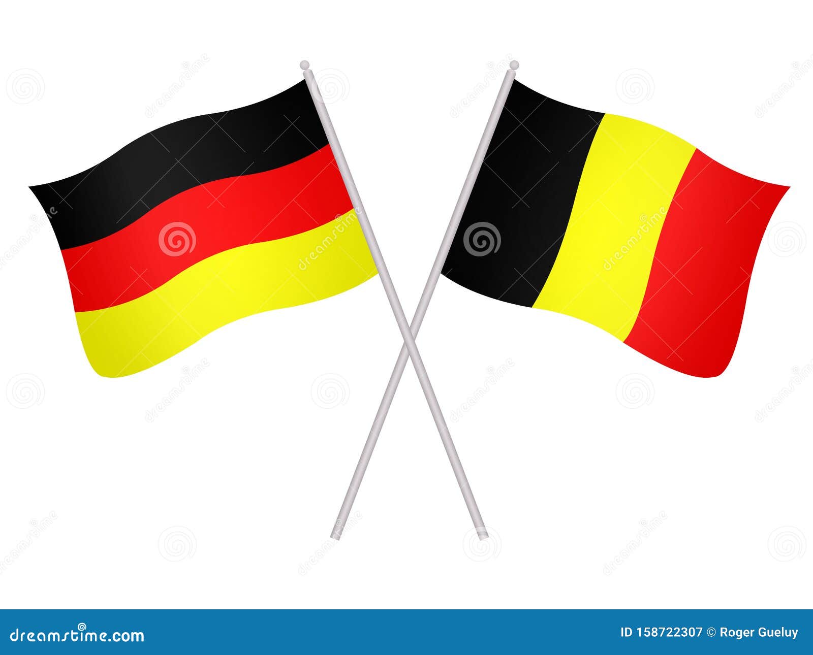 Flags of Germany and Belgium Isolated on White Background Stock