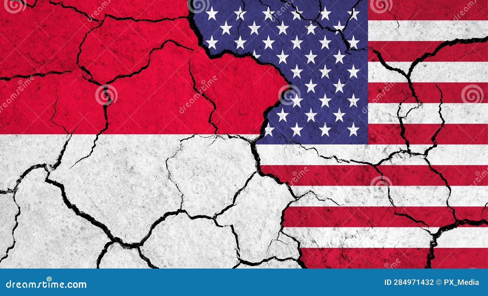 Flags of Indonesia and USA on Cracked Surface Stock Photo Image of