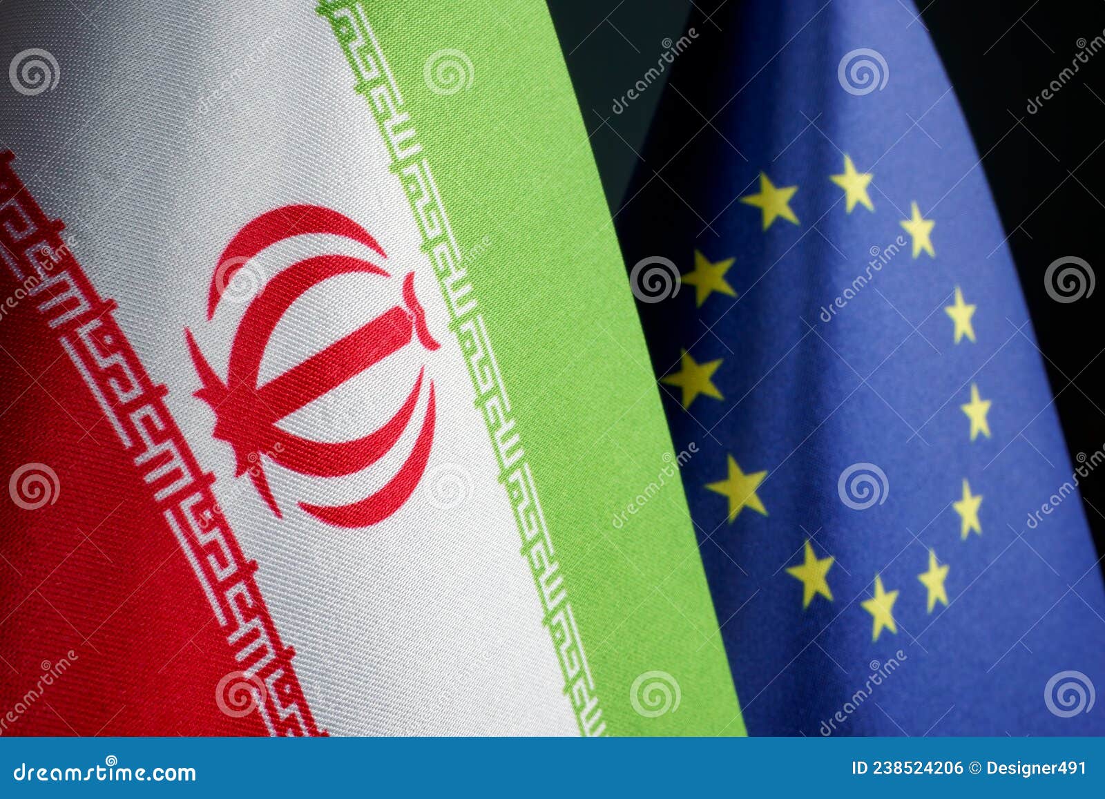 flags of iran and eu europe union.
