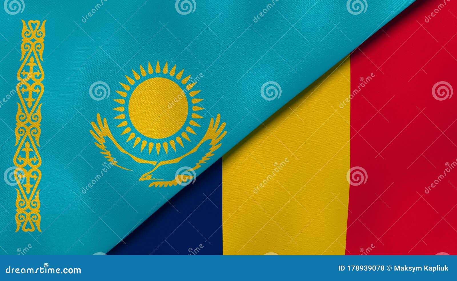 the flags of kazakhstan and chad. news, reportage, business background. 3d 