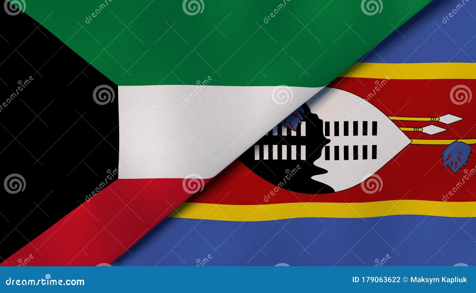 the flags of kuwait and eswatini. news, reportage, business background. 3d 