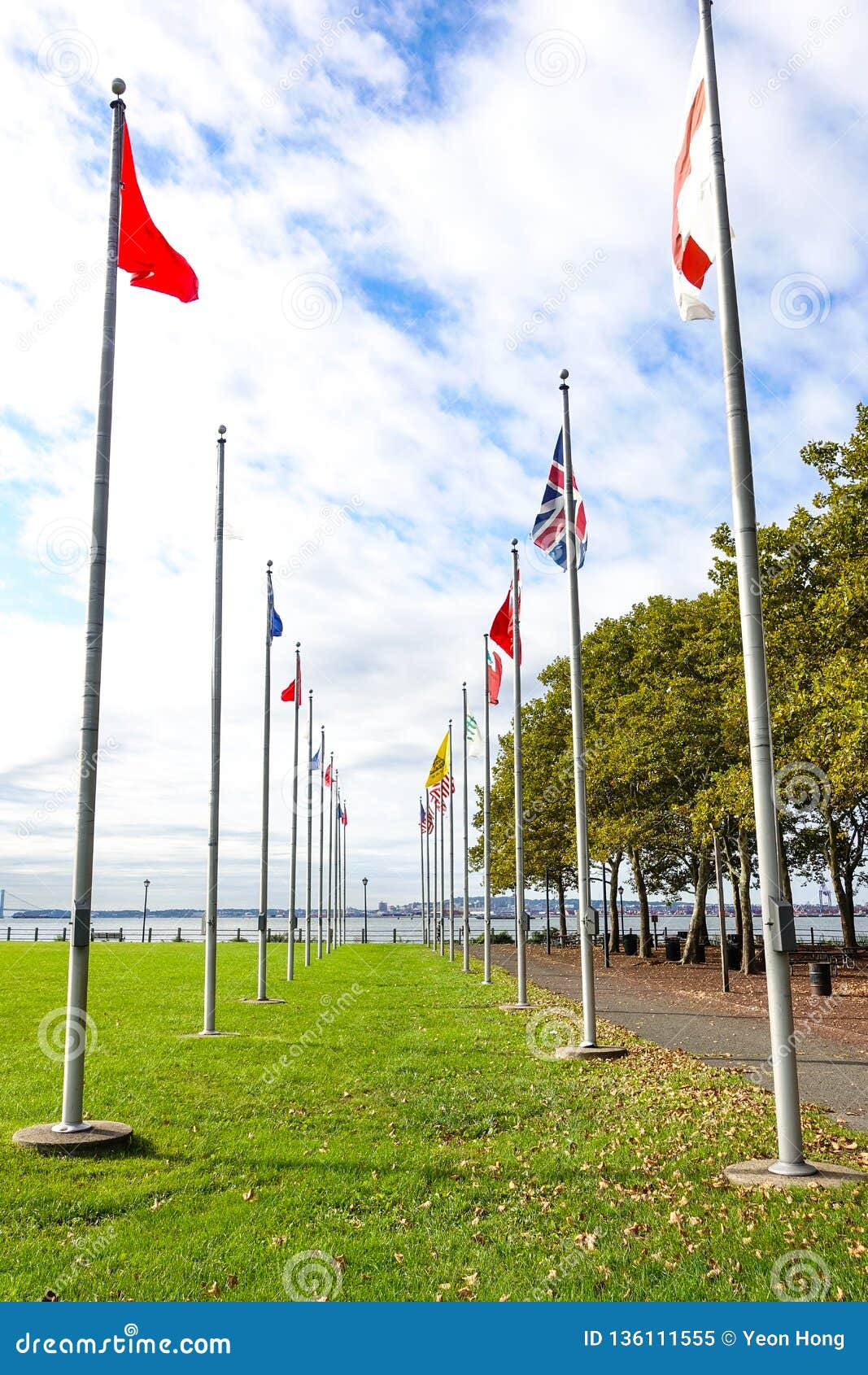 Flags in Liberty Park stock image. Image of night, downtown 136111555