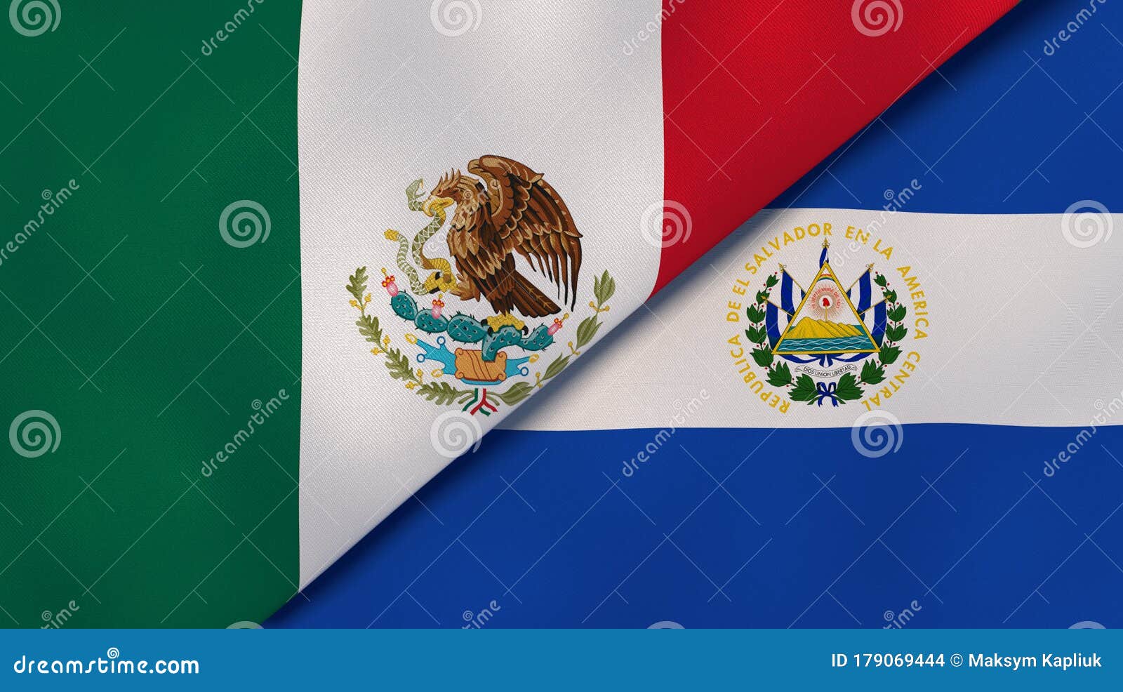 the flags of mexico and el salvador. news, reportage, business background. 3d 