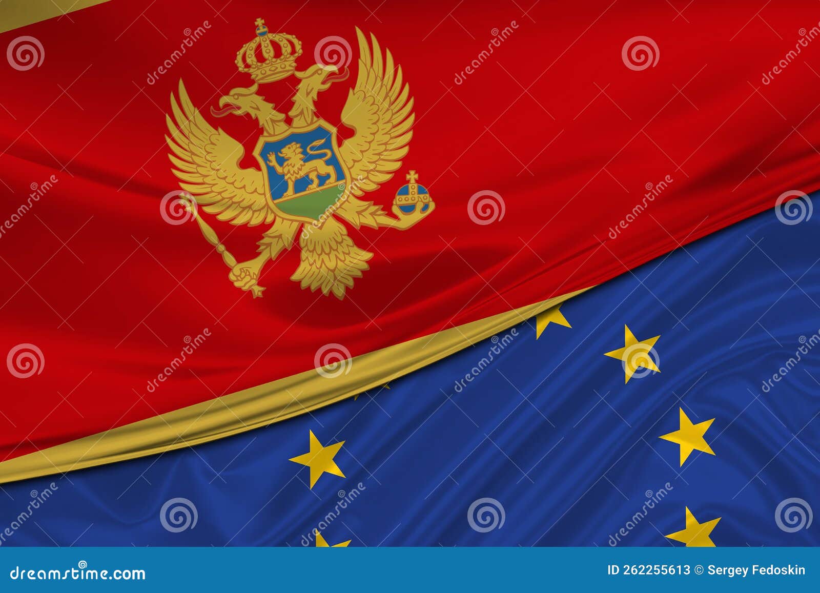 flags of montenegro and europe union. international relationships