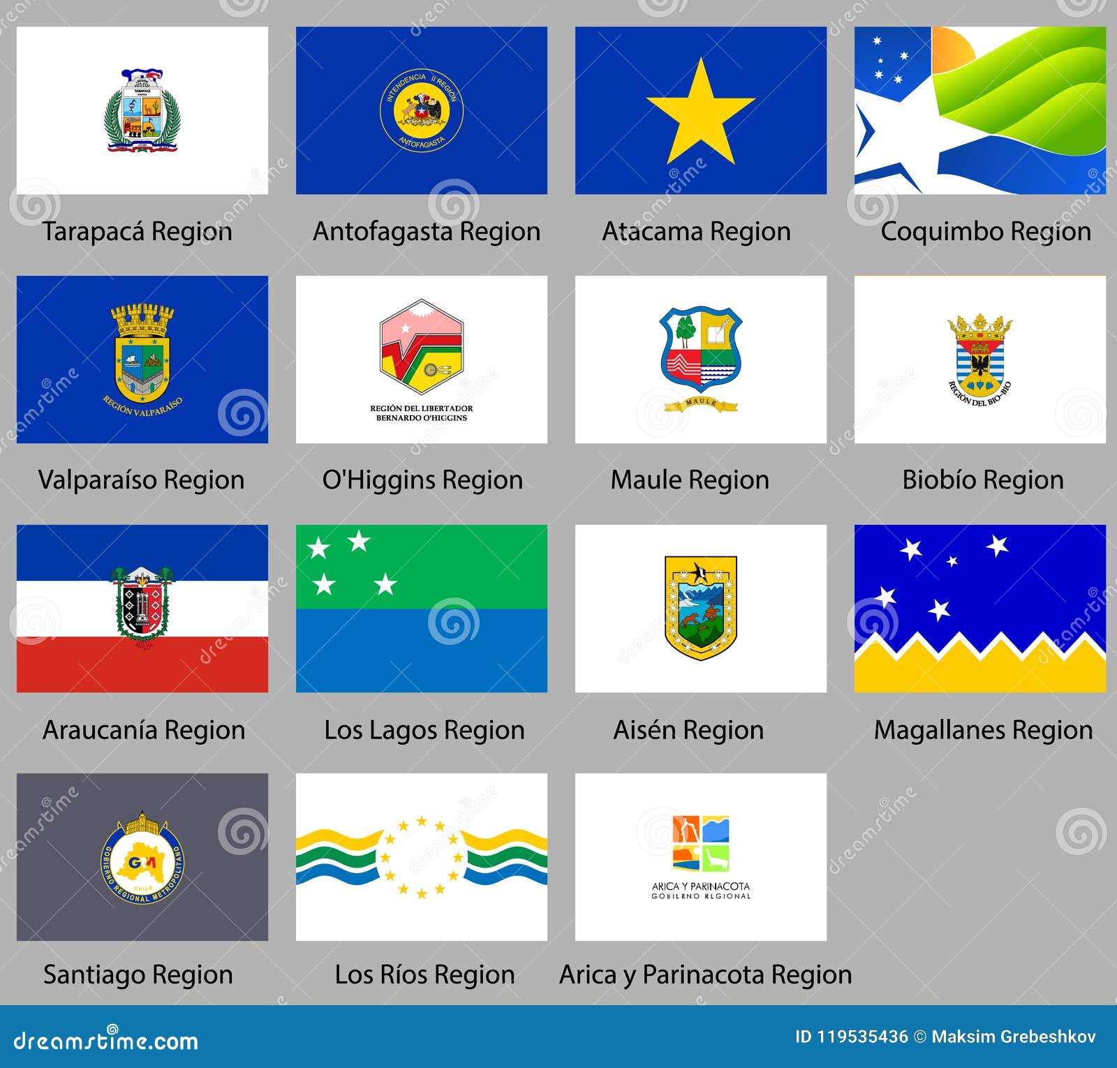 Flags of the States of Chile Stock Vector Illustration of biobio