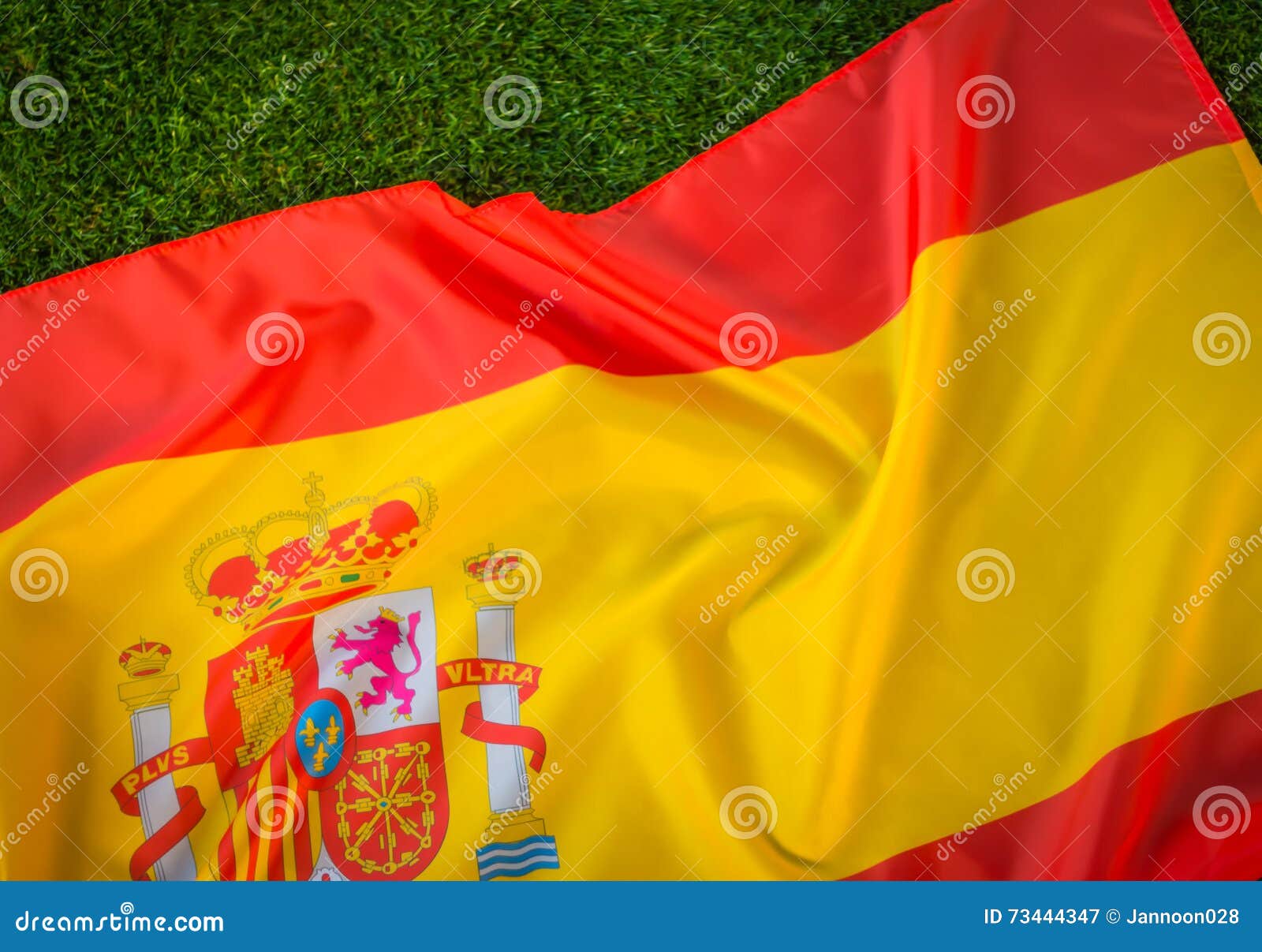 Flags of Spain on Green Grass . Stock Image Image of patriot, waves