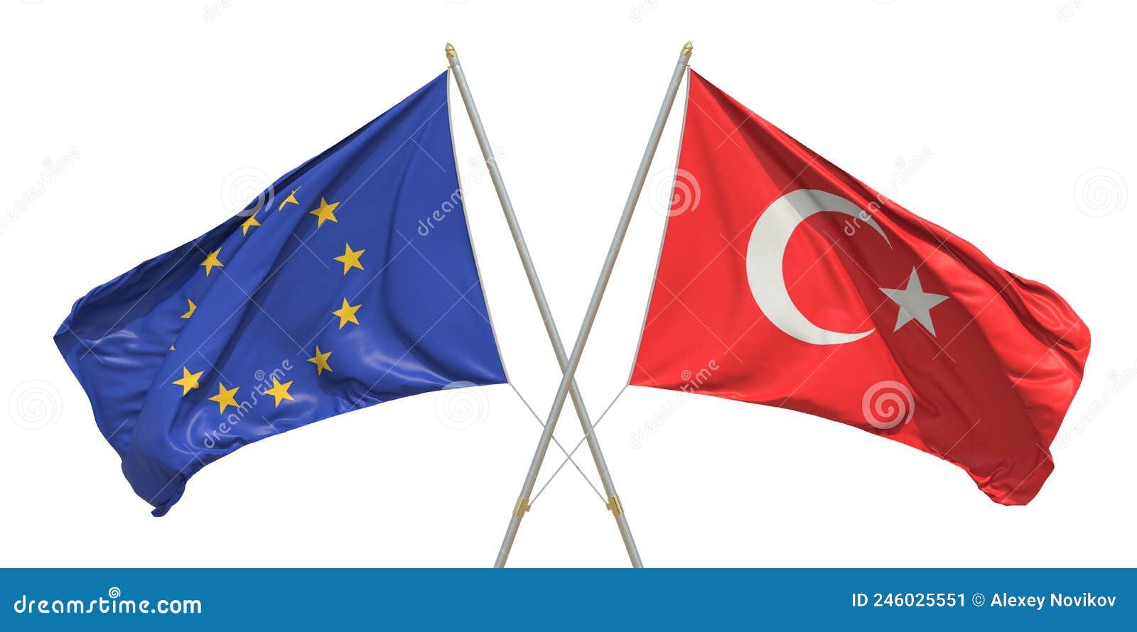 Flags of Turkey and the European Union EU on White Background. 3D