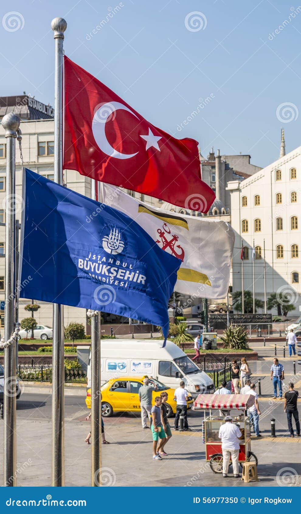 The Flags Of Turkey And Istanbul On The Background Of City Streets Editorial Image Image of