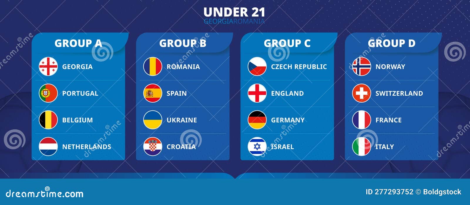 Flags of Under 21 Football Competition Sorted by Group Stock Vector