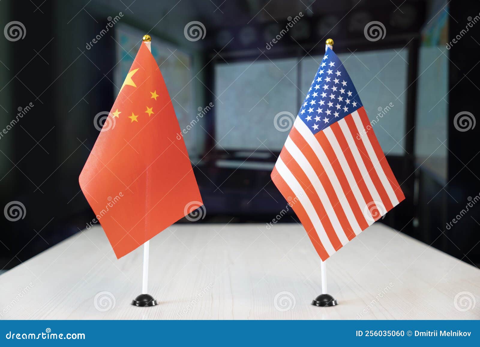 flags of united states and china international negotiations. conclusion of contracts between countries. concept of communication