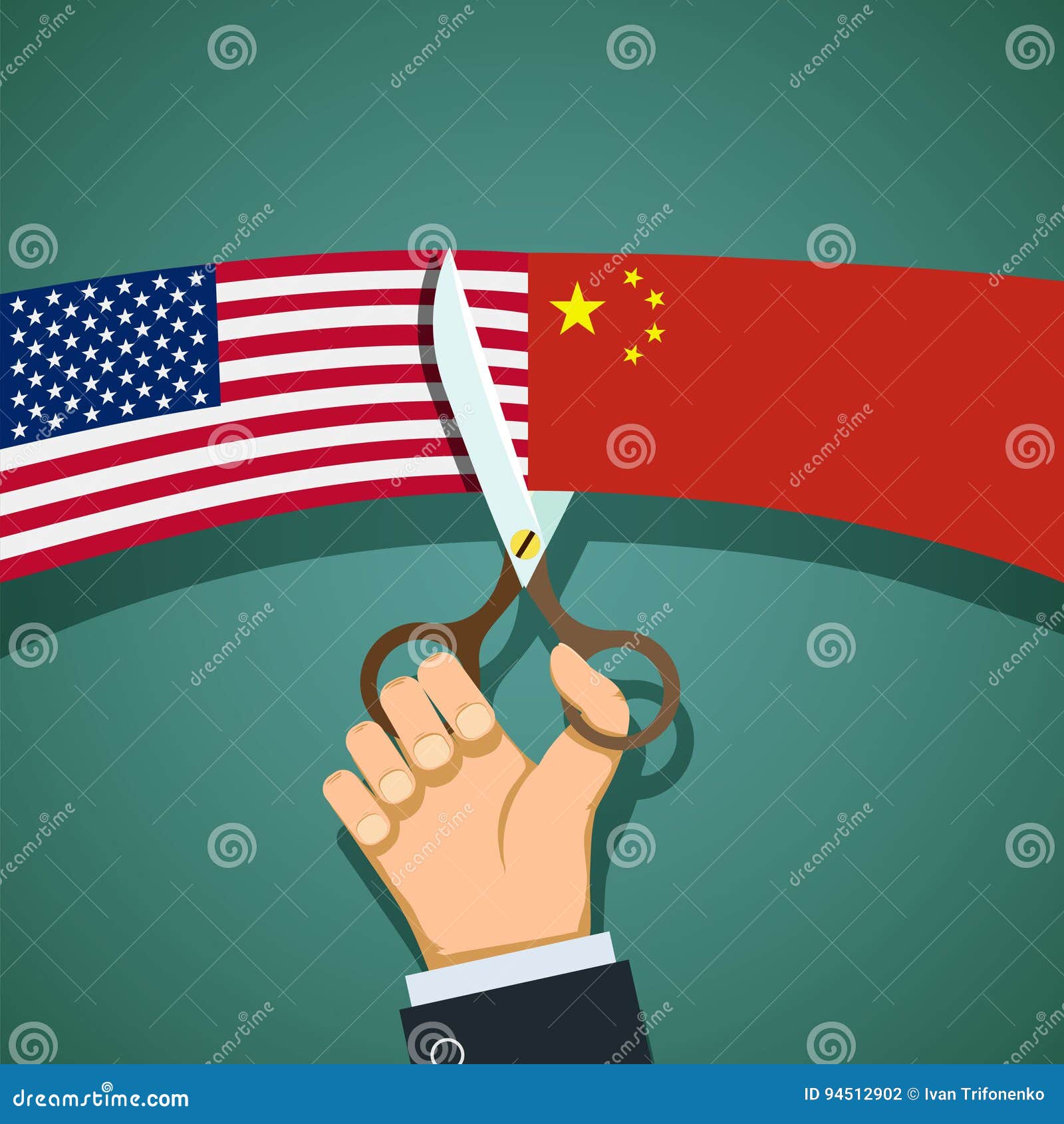 Flags of US and the China stock vector. Illustration of arguments 94512902
