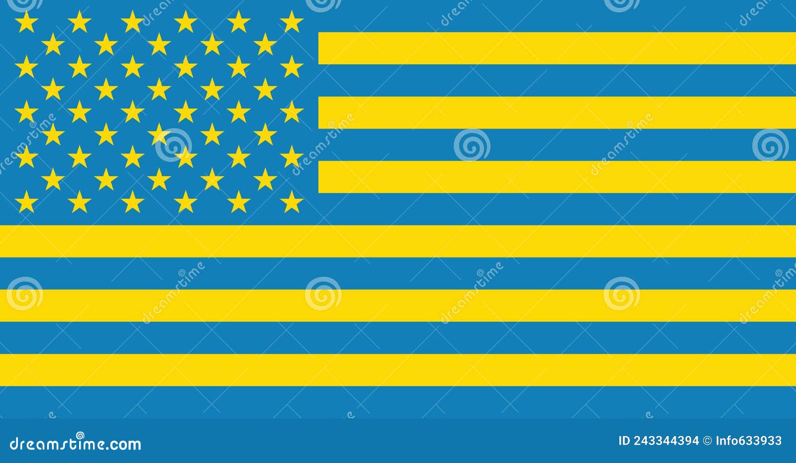 Flags of USA in Colors of Ukrainian Flag. Concept of Solidarity