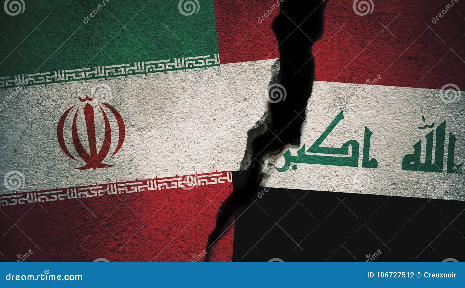 Iran Vs Iraq Flags on Cracked Wall Stock Illustration Illustration of