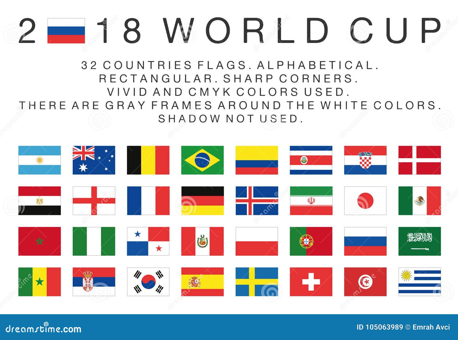 Rectangular Flags of 2018 World Cup Countries Editorial Stock Image