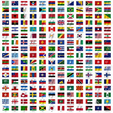 Flags of the World and Map on White Background Stock Vector ...