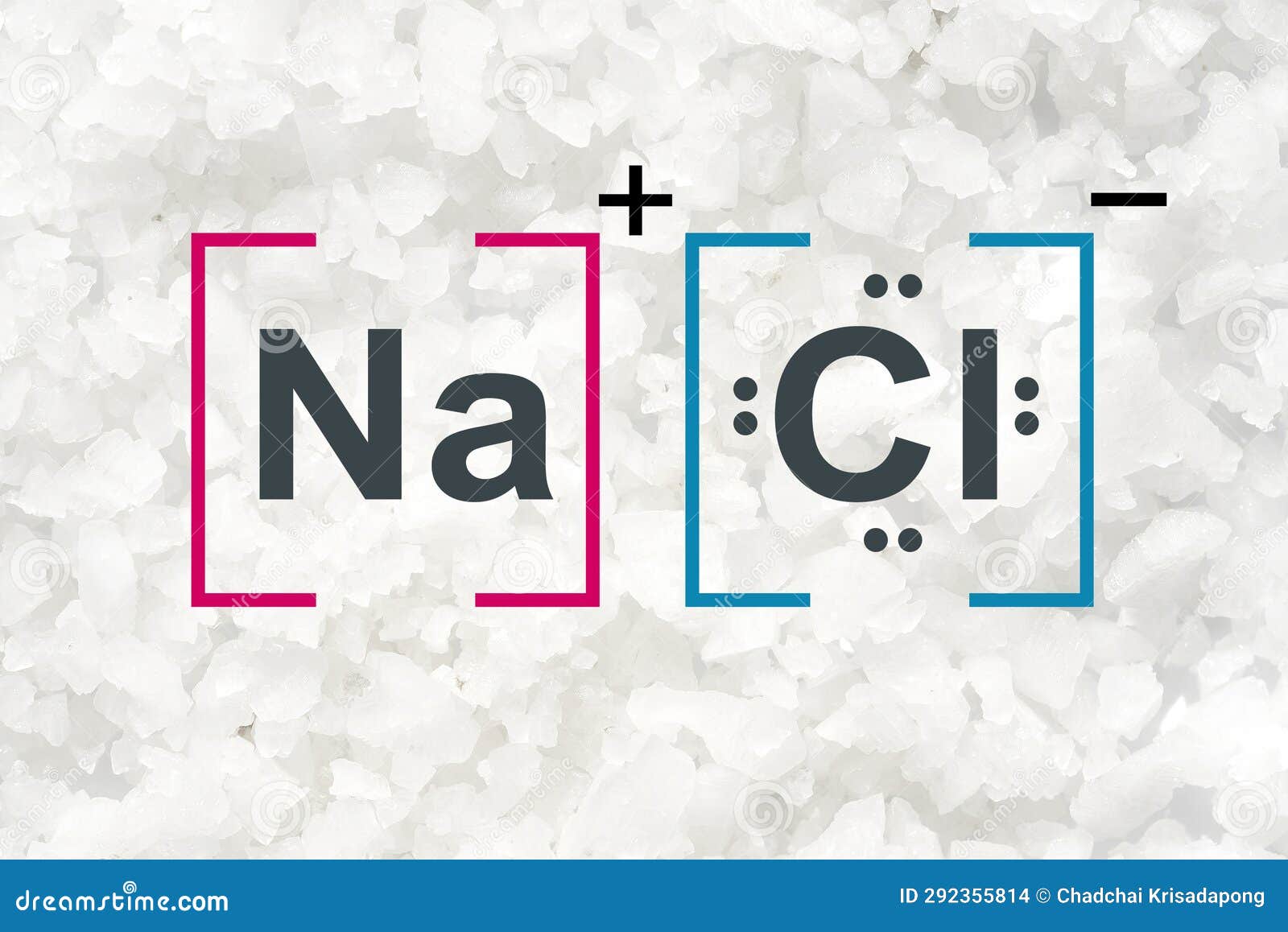 Flake Salt on White Laboratory Table with Molecular Structure. Top View