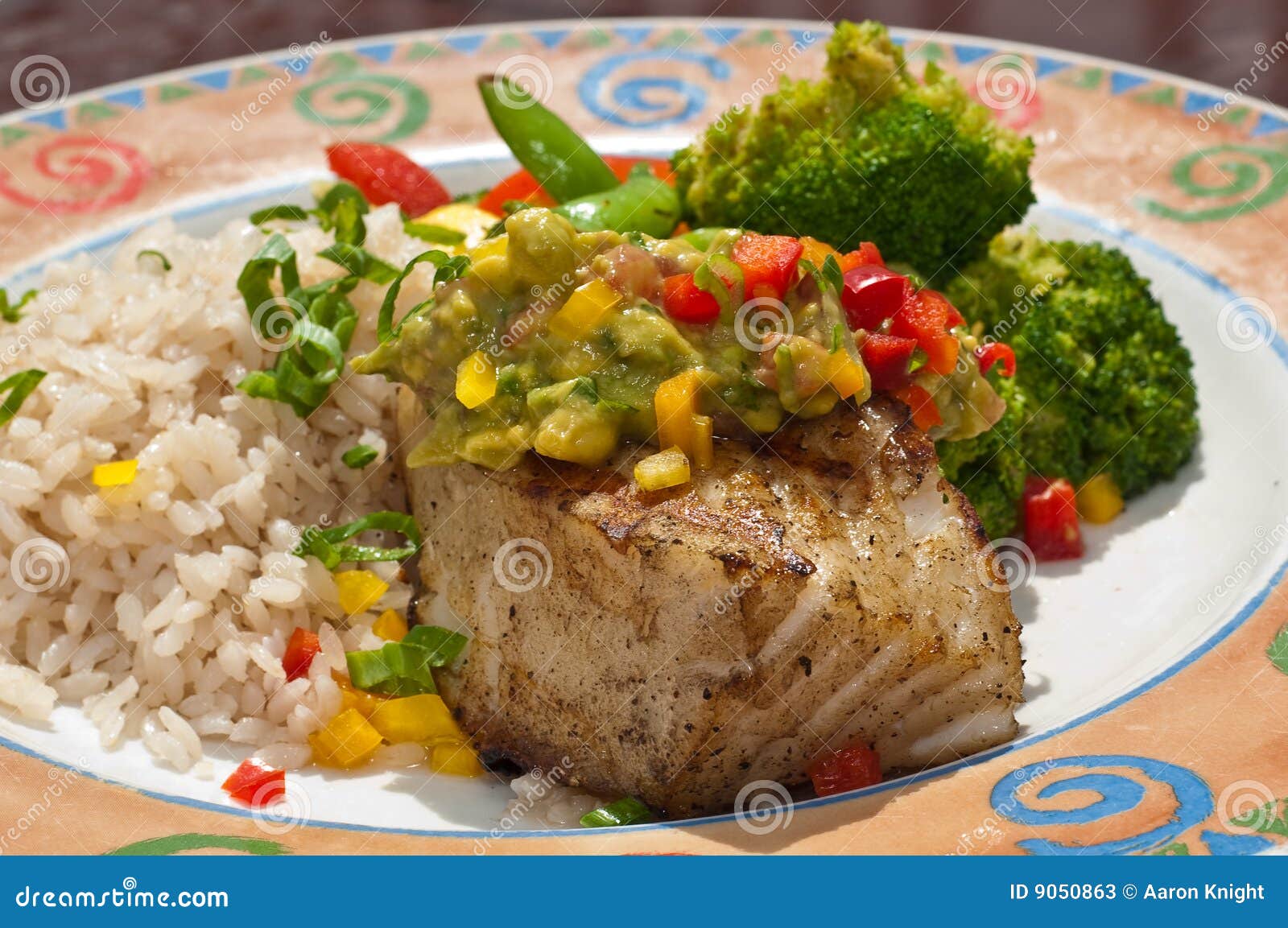 Flakey Chilaean Sea Bass Rice & Veg Stock Image Image of rice, swirl