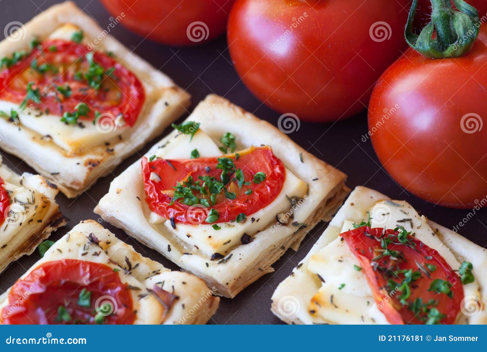 Flaky Pastry Snack with Feta, Tomatoes and Herbs Stock Image Image of feta, backing 21176181