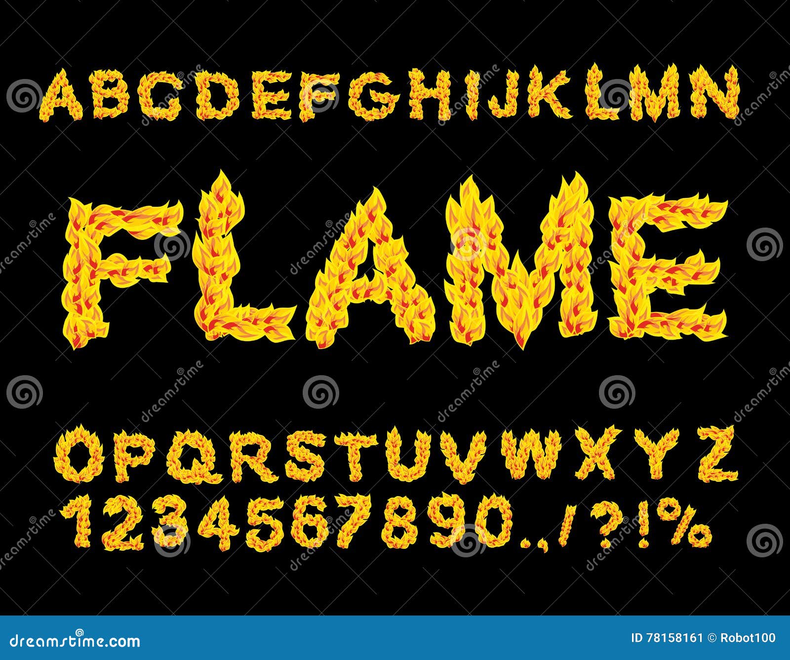 Flame Alphabet. Fire Font. Fiery Letters. Burning ABC ...