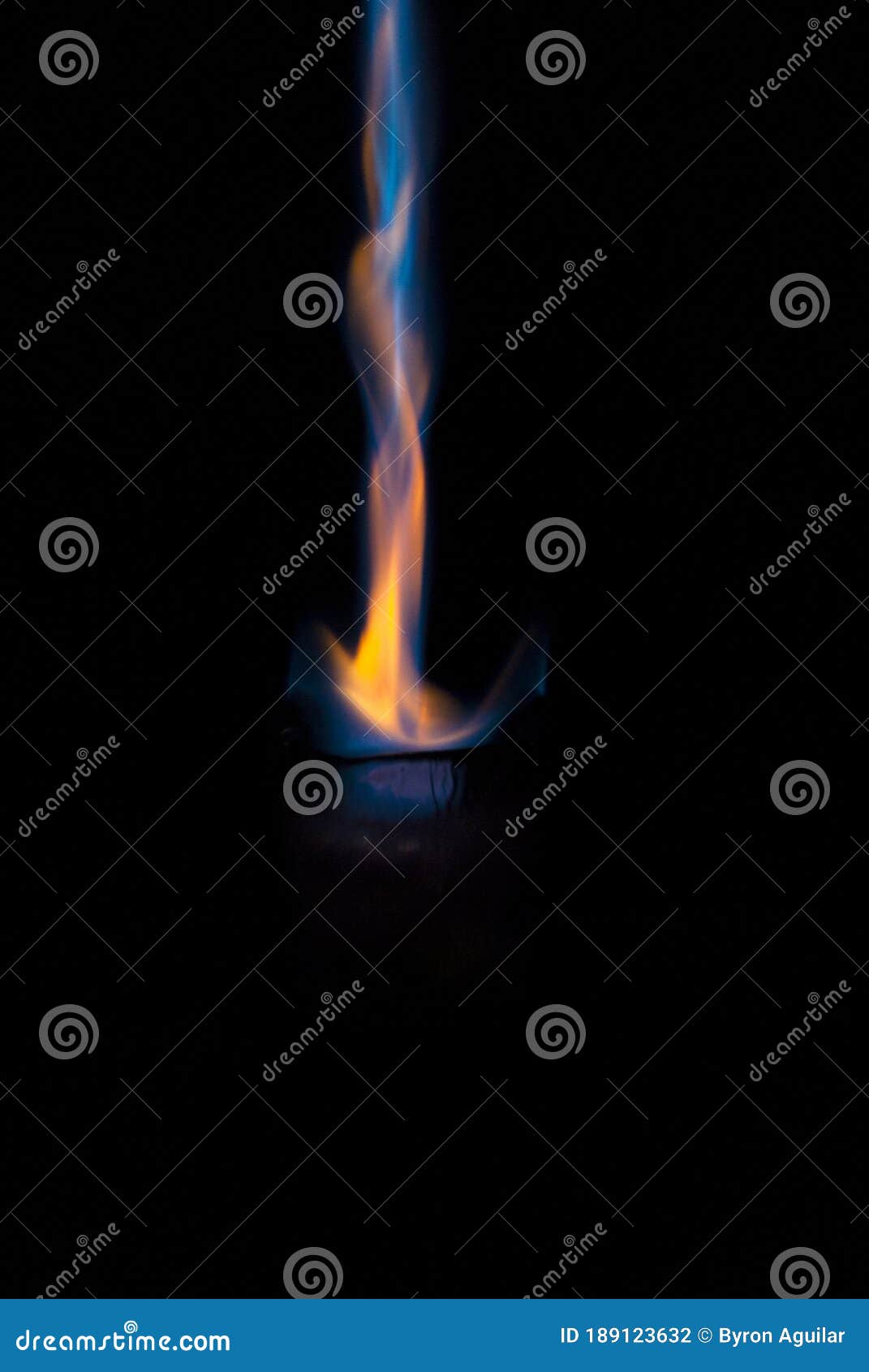Flame Blue and Orange Fire Flame on Black Background, Lines and