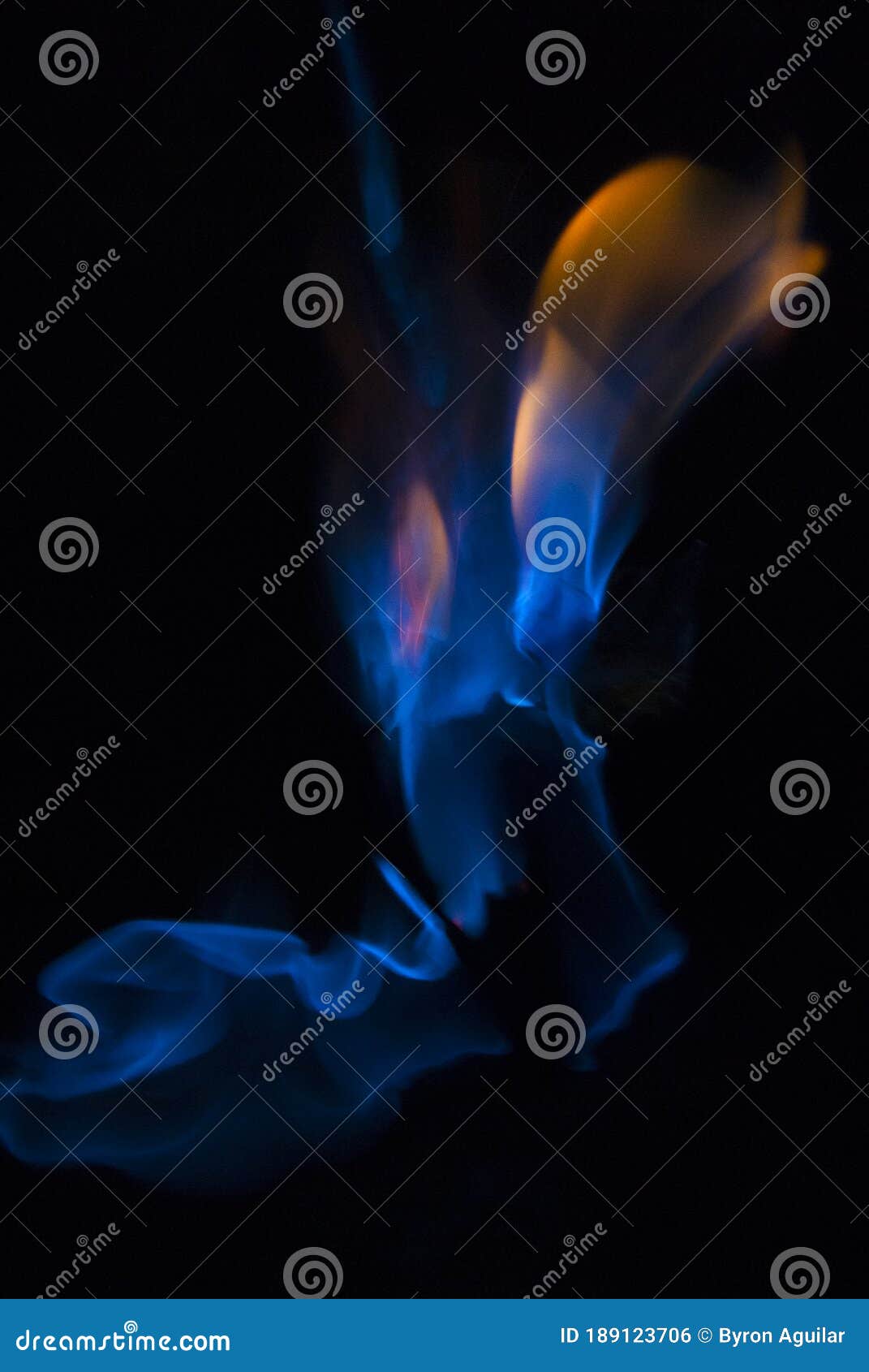 Flame Blue and Orange Fire Flame on Black Background, Lines and