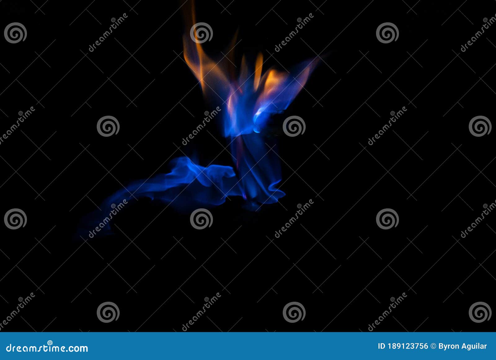 Flame Blue and Orange Fire Flame on Black Background, Lines and