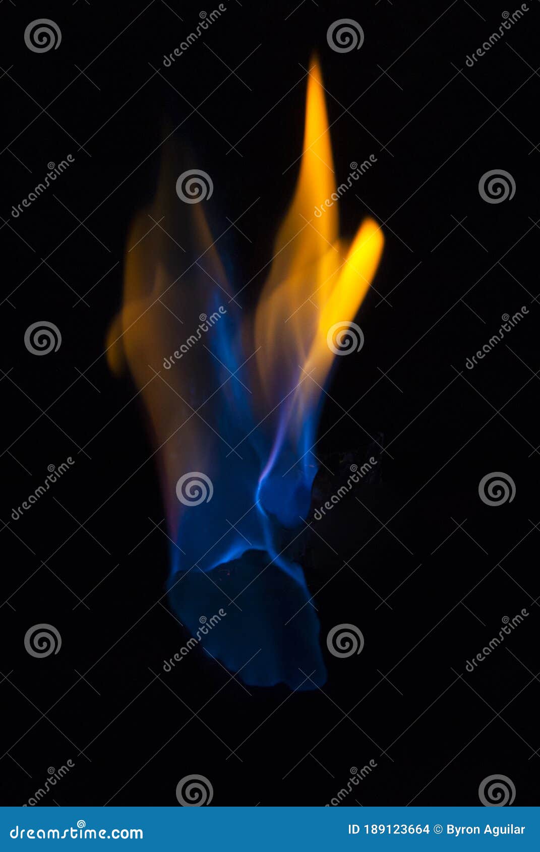 Flame Blue and Orange Fire Flame on Black Background, Lines and