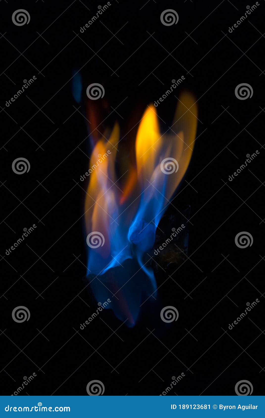 Flame Blue and Orange Fire Flame on Black Background, Lines and