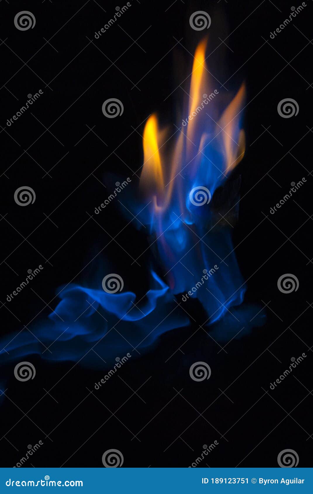 Flame Blue and Orange Fire Flame on Black Background, Lines and