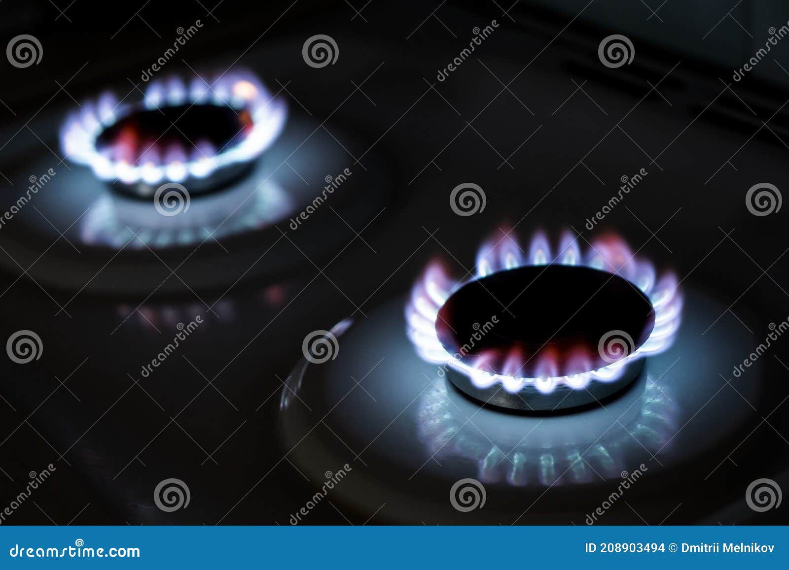 The Flame of a Burning Gas Fire on a Black Background. Burning Gas