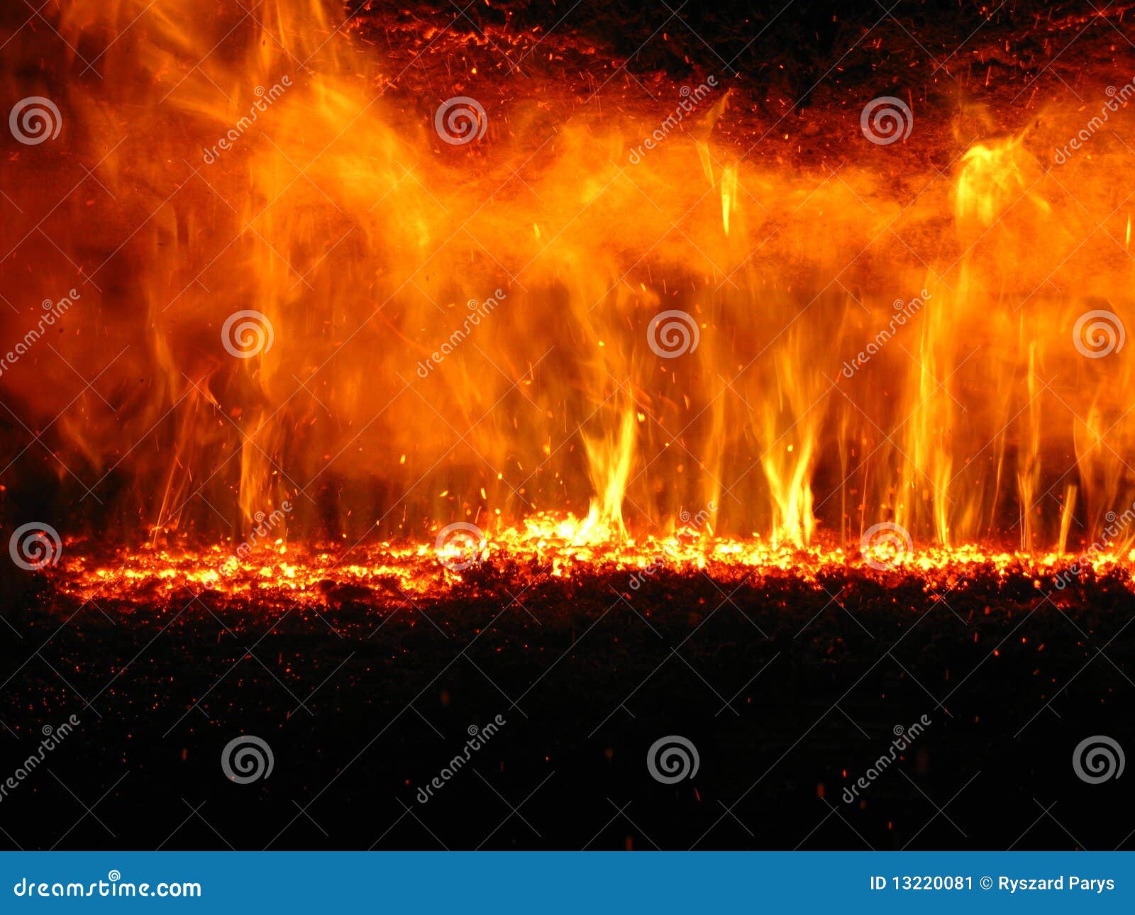 flame in a coal-fired boiler