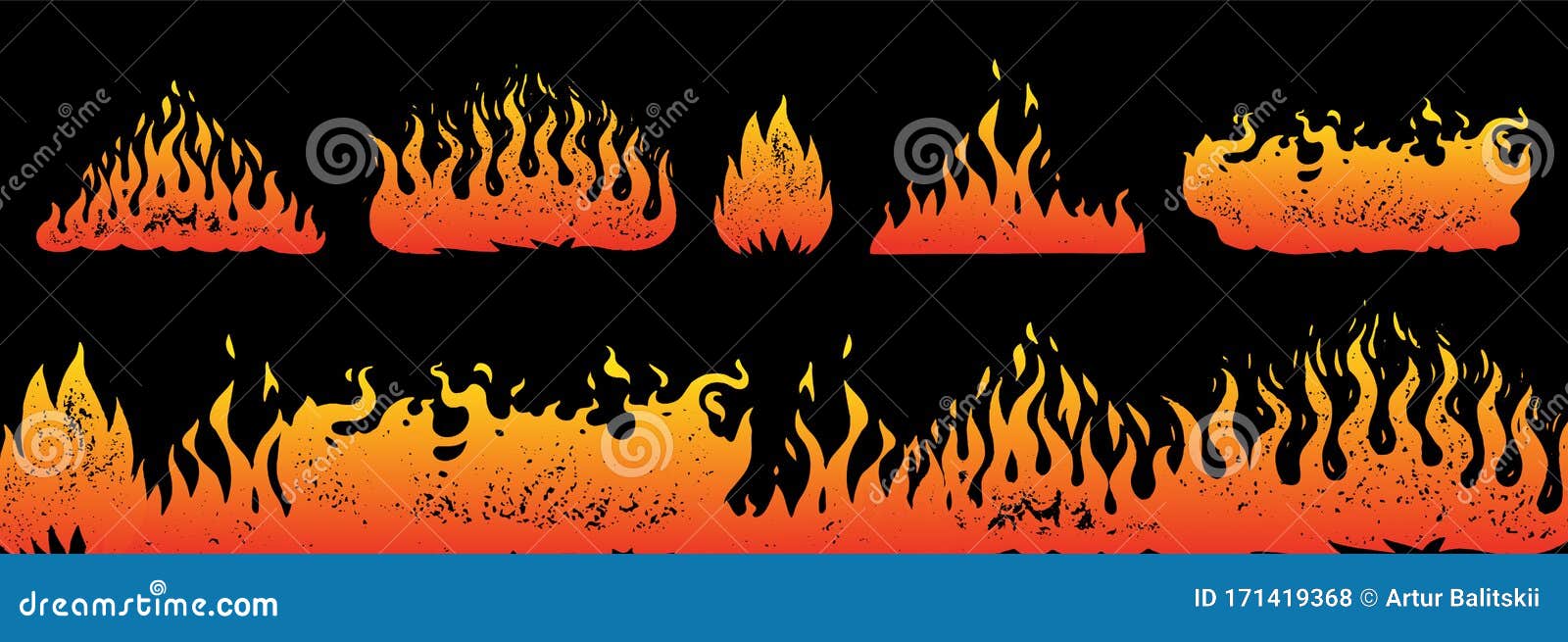 Set flame and fire in vintage style hand drawn Vector Image