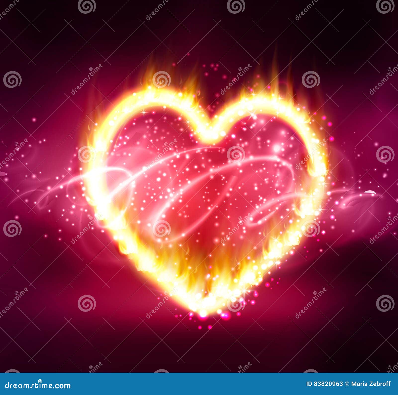 Flame heart on the dark stock vector. Illustration of background 83820963