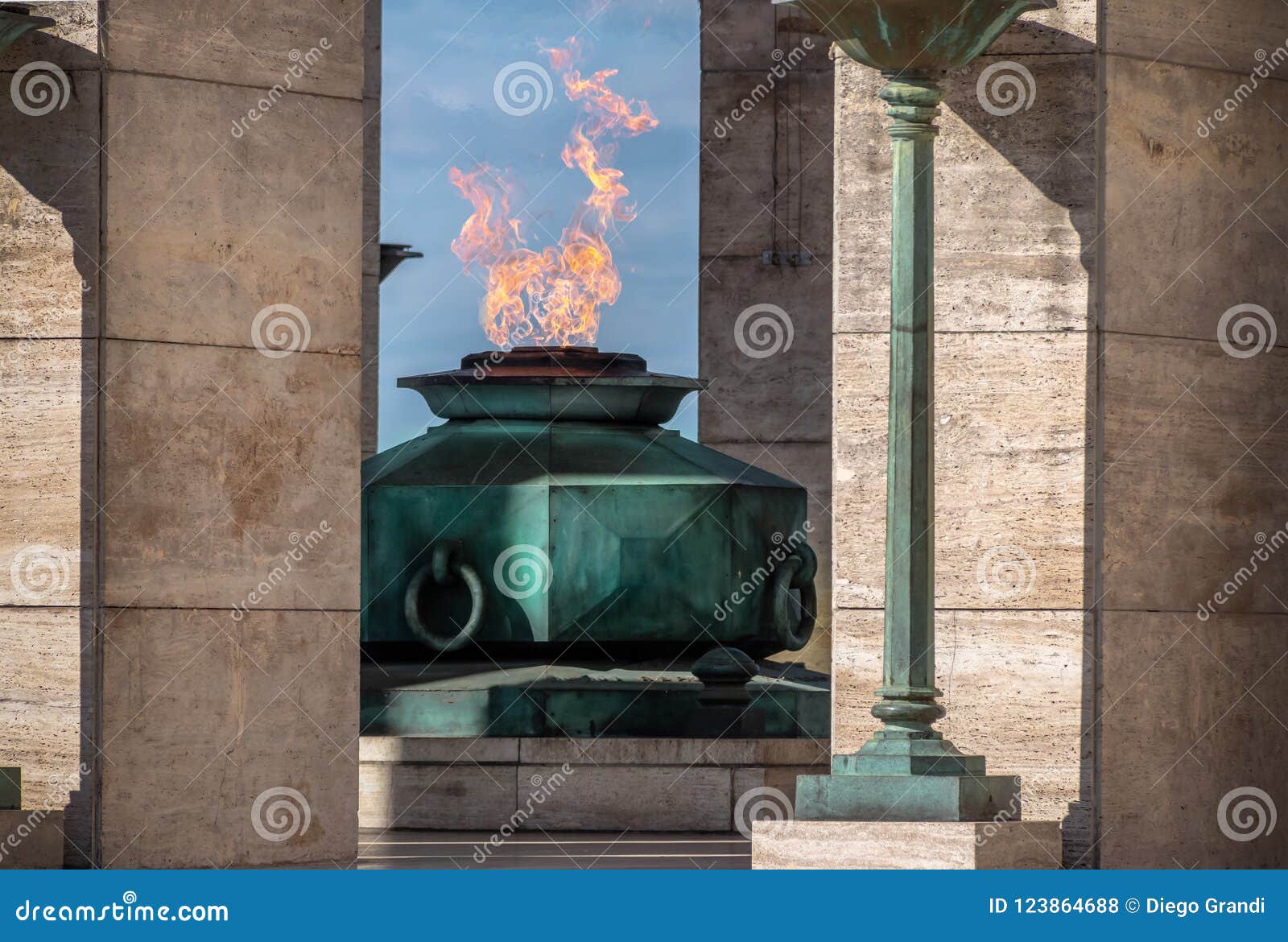 the flame of national flag memorial monumento nacional a la bandera - rosario, santa fe, argentina