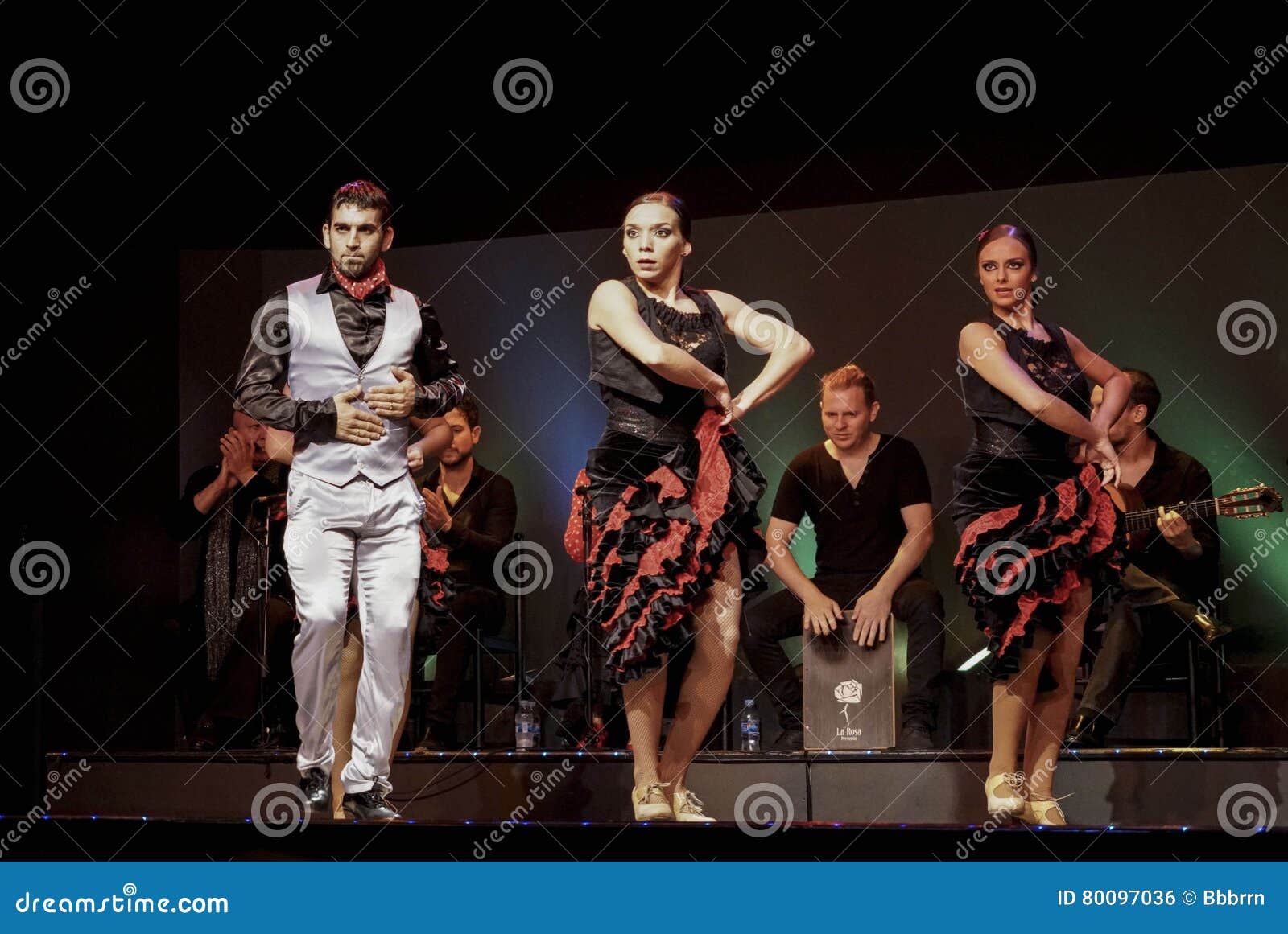 Flamenco Dancers Performing on Stage in Barcelona, Spain. Editorial