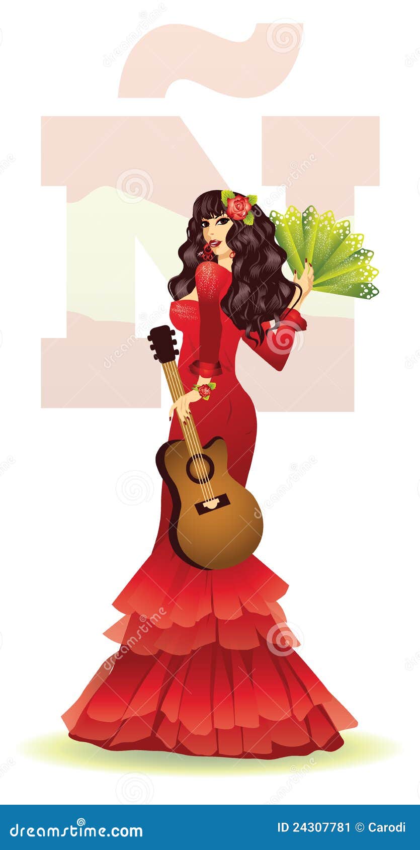 Flamenco Spanish Girl with Guitar Stock Vector Illustration of person