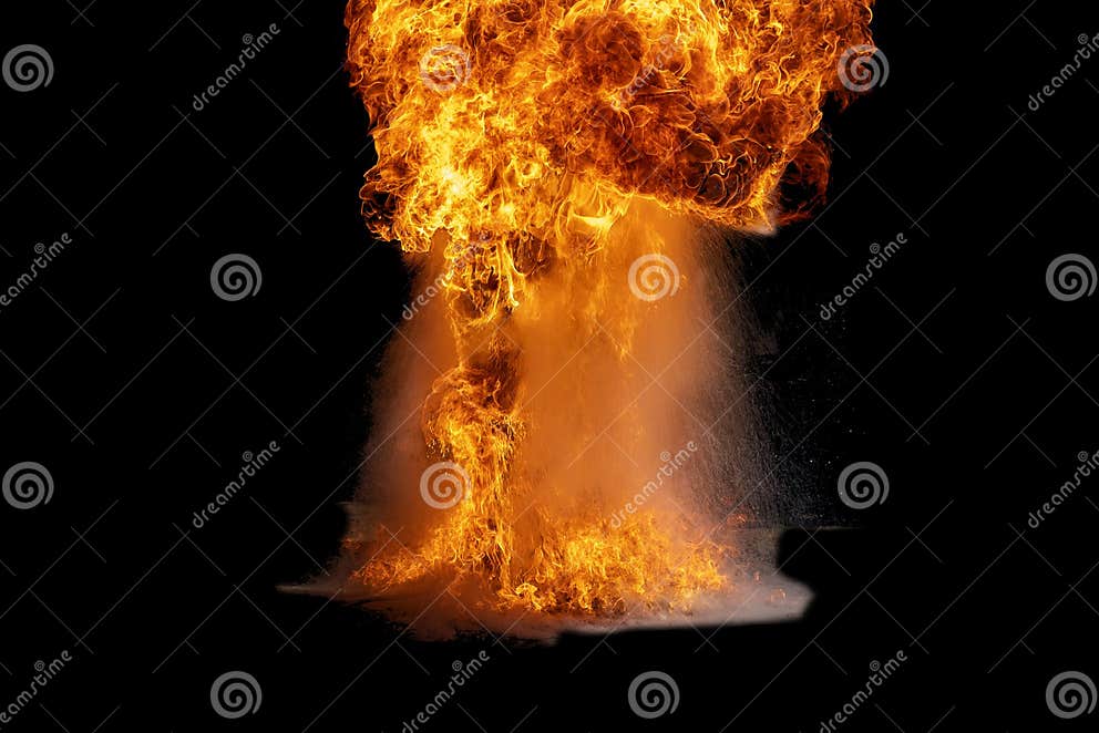 Flames Caused by the Explosion of the Oil. Demonstration of Water on Oil Fire Stock Image