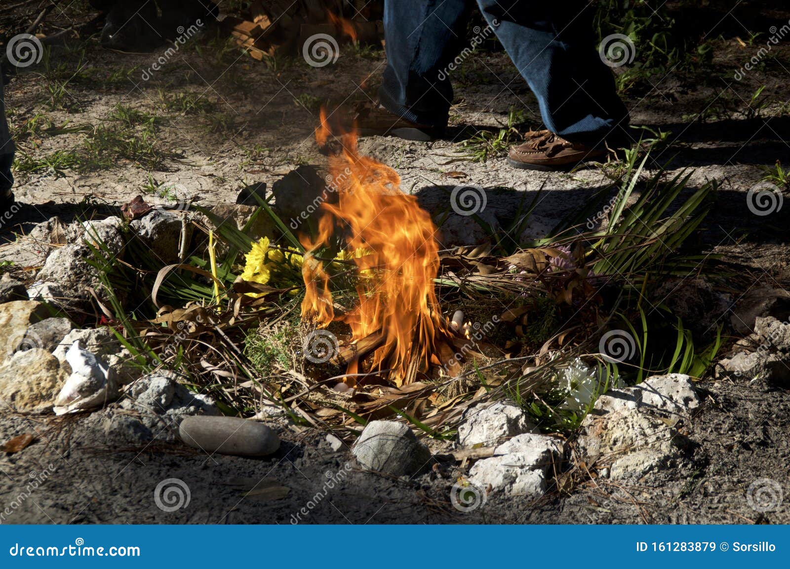 flames of fire at mayan ceremony