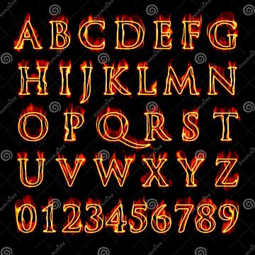 Flaming Alphabet and Numbers Stock Illustration - Illustration of ...