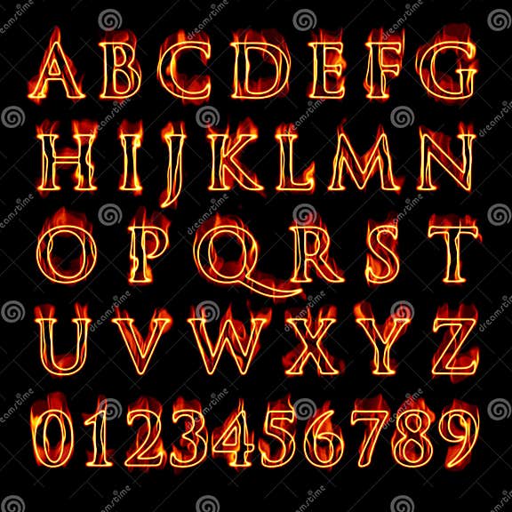 Flaming Alphabet and Numbers Stock Illustration - Illustration of ...